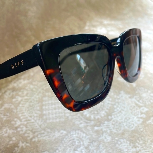Brand New Diff Eyewear Runi Black Tortoise Grey Polarized Cat Eye Sunglasses